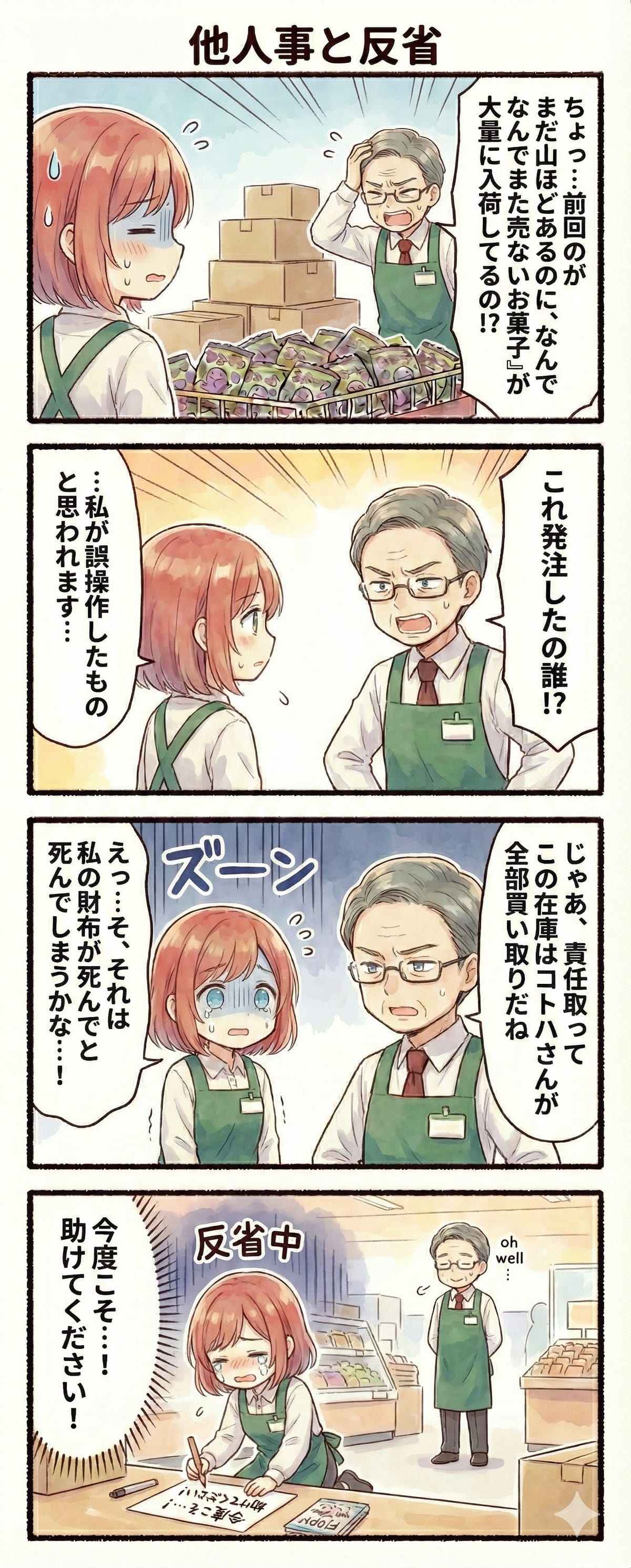 4-panel comic: using 「〜と思われます」 (using "it is thought that...")